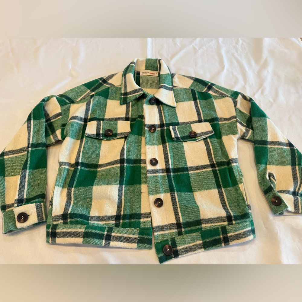 Green and Cream Plaid Pea Coat by Starrs by Mercer Women’s Size Medium